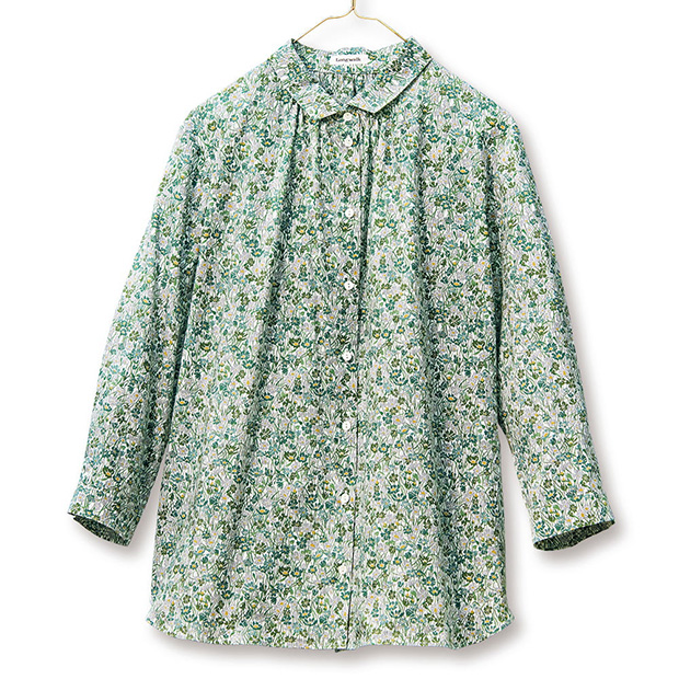 リバティギャザー七分袖シャツ／メドゥランド