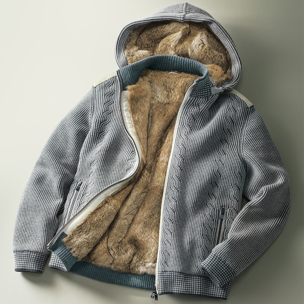 ラビットファーライニング･ニットフーディブルゾン