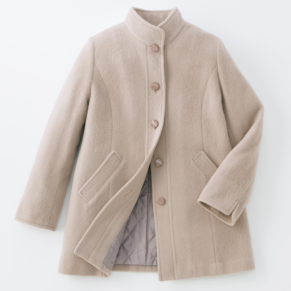 裏地キルティングアルパカ混コート