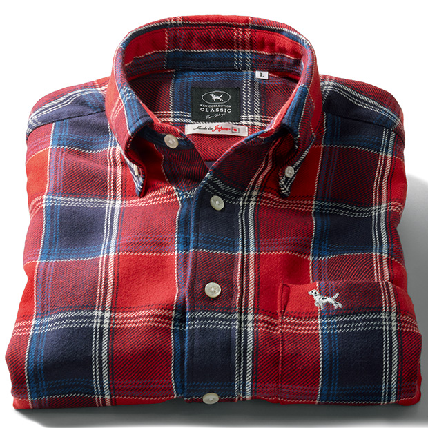 地厚コットン裏起毛チェックB.D.シャツ