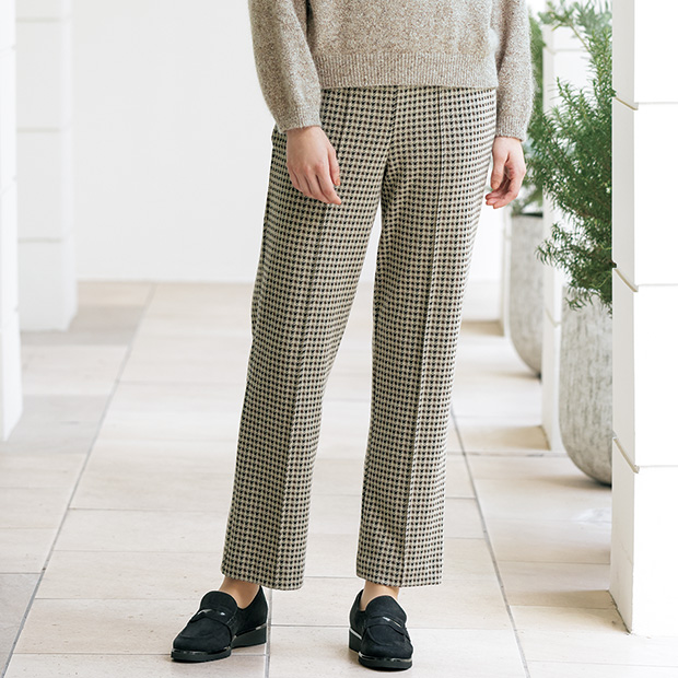 千鳥チェック柄ジャージーパンツ