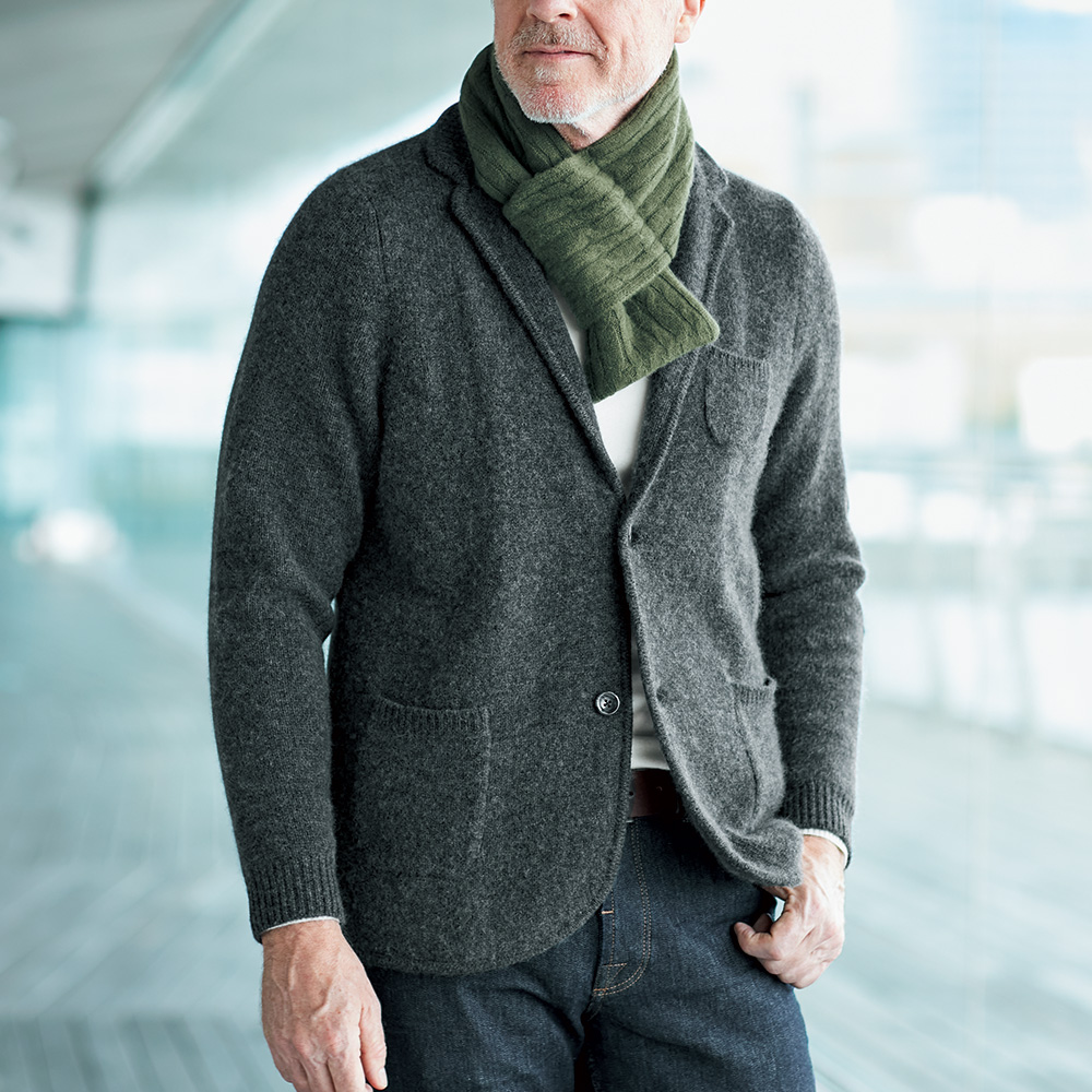 フランコ・スパダ 洗える撥水カシミヤ・ニットジャケット | ライト  