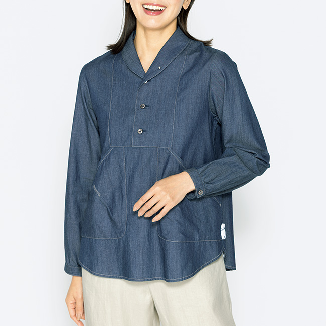 ショールカラープルオーバーシャツ