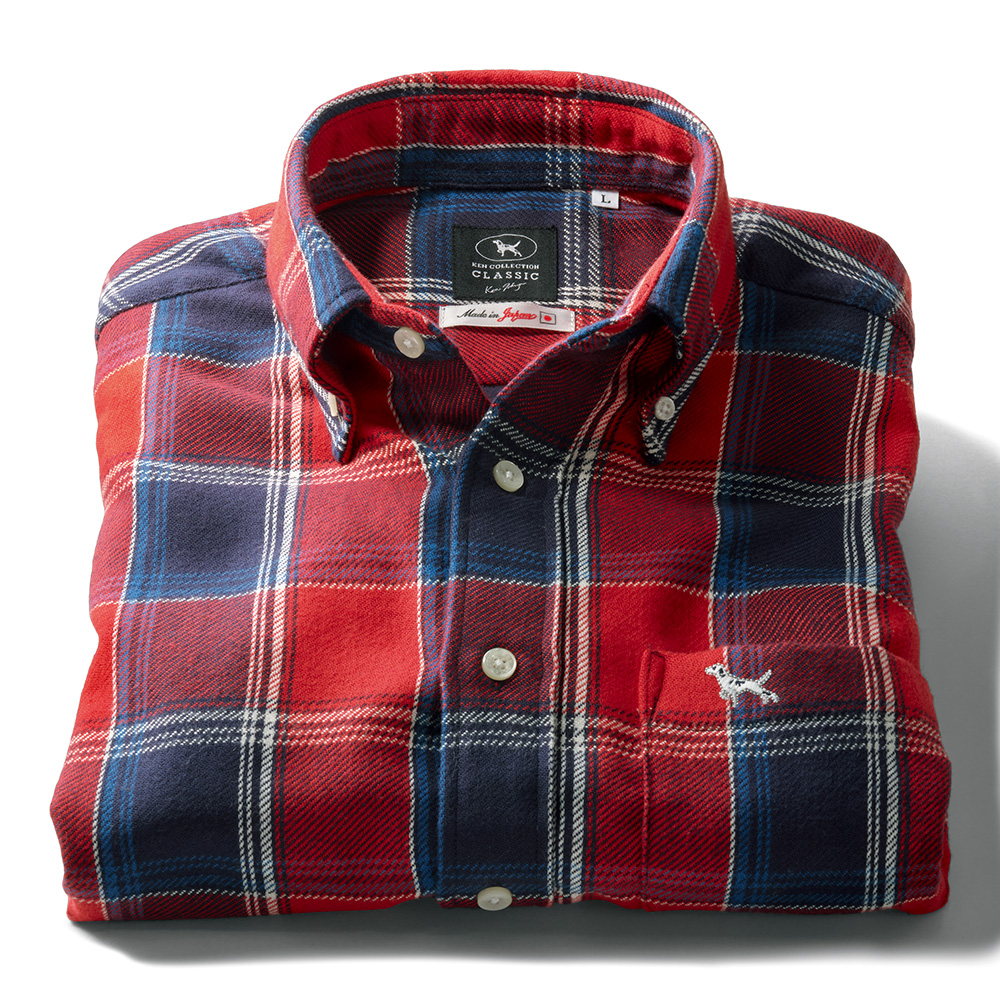 地厚コットン裏起毛チェックB.D.シャツ