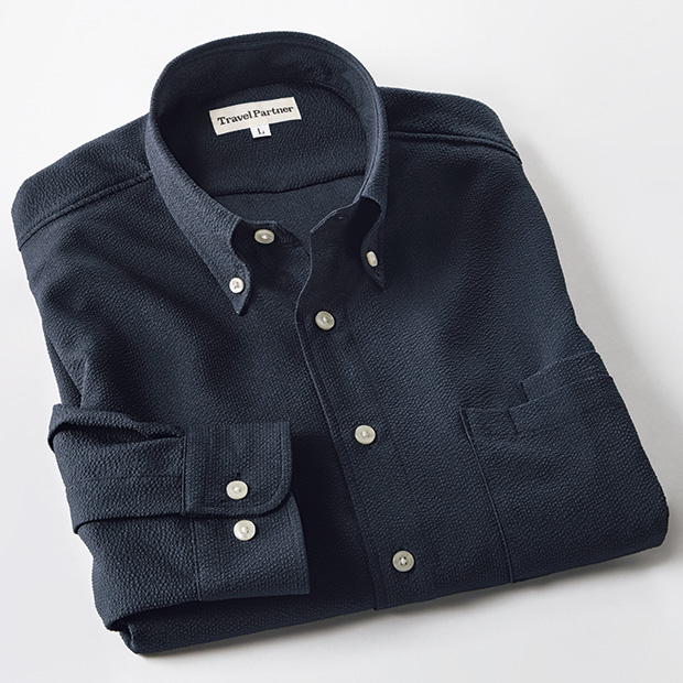 シワになりにくいシアサッカー長袖シャツ