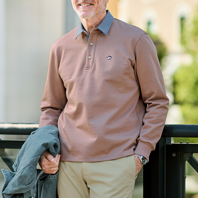 ハイゲージ裏毛の長袖ポロシャツ