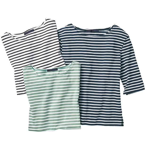 コットンボーダー五分袖Tシャツ