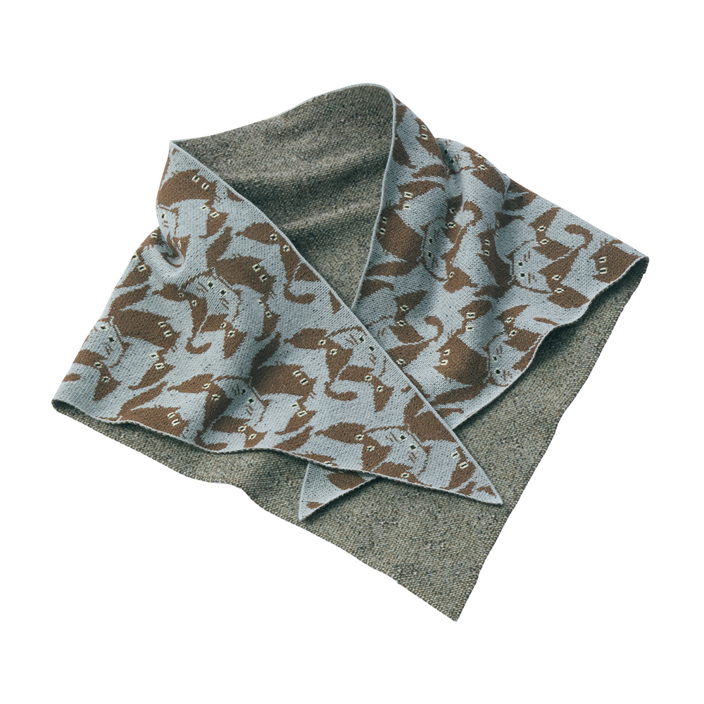 猫まみれジャカード柄・三角形スカーフ