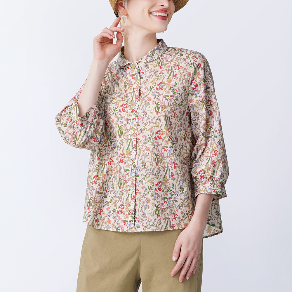 綿ローンプリントブラウス