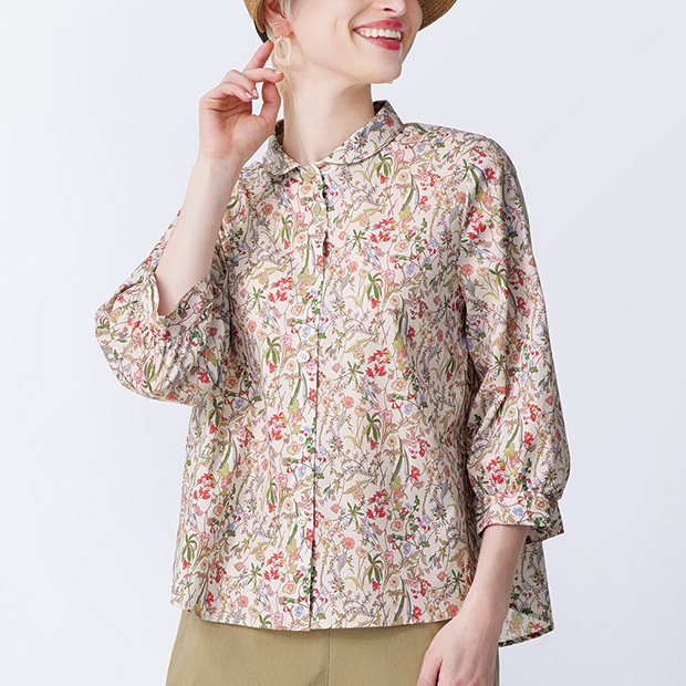 綿ローンプリントブラウス