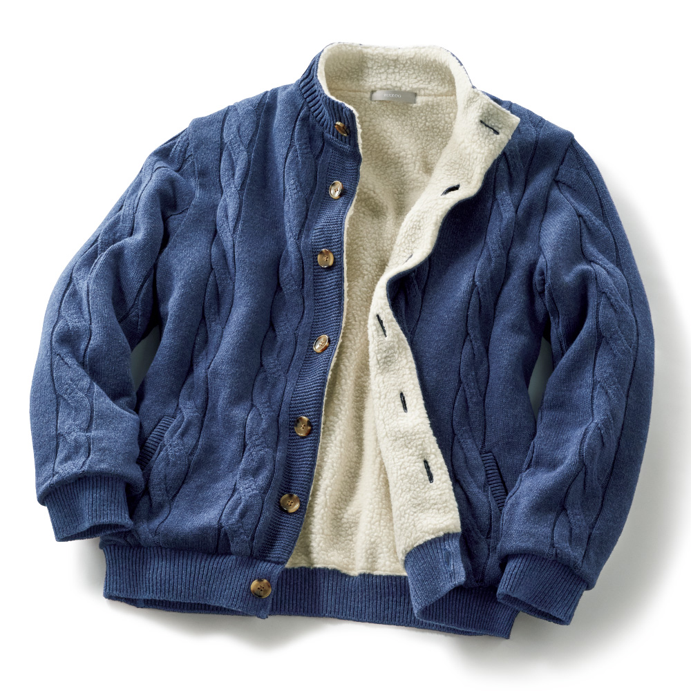 ウールボアライニング・移しケーブルニットブルゾン