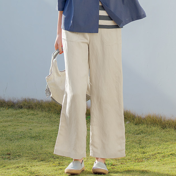 リネン混ストレートパンツ