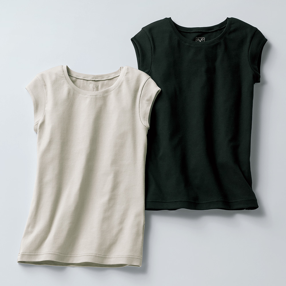 コットンストレッチキャップスリーブプルオーバー