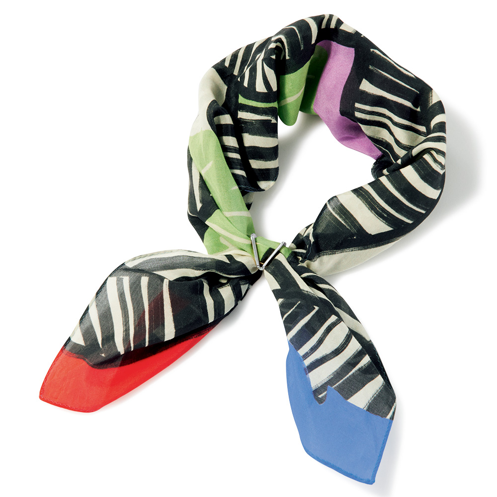 リング付きコットンシルクミニスカーフ／ボタニカル