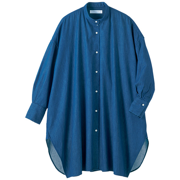 コットンデニムのロングシャツ