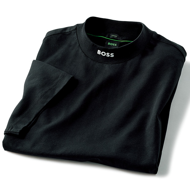 コットン混･モックネック半袖シャツ