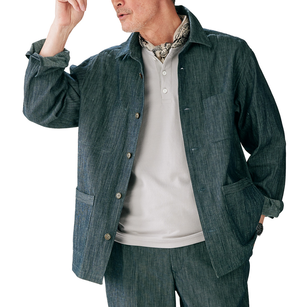 リネン混ピケ織り素材のシャツジャケット