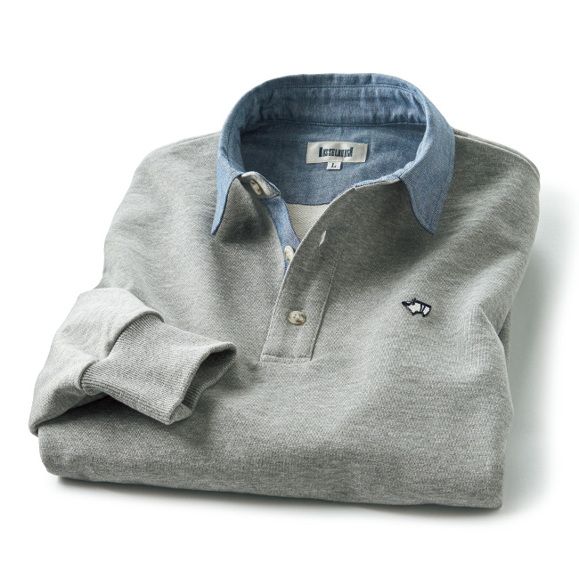 ハイゲージ裏毛の長袖ポロシャツ