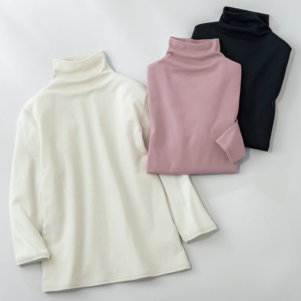 強撚コットンボトルネックプルオーバー