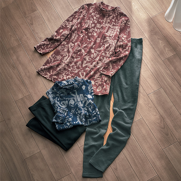 ジャカードチュニックと裏起毛パンツセット