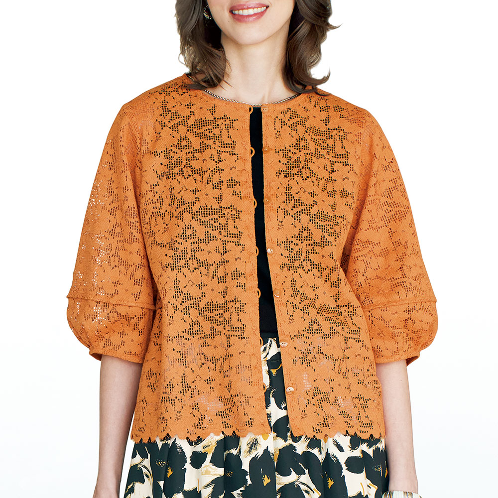 コットン混レースブラウス