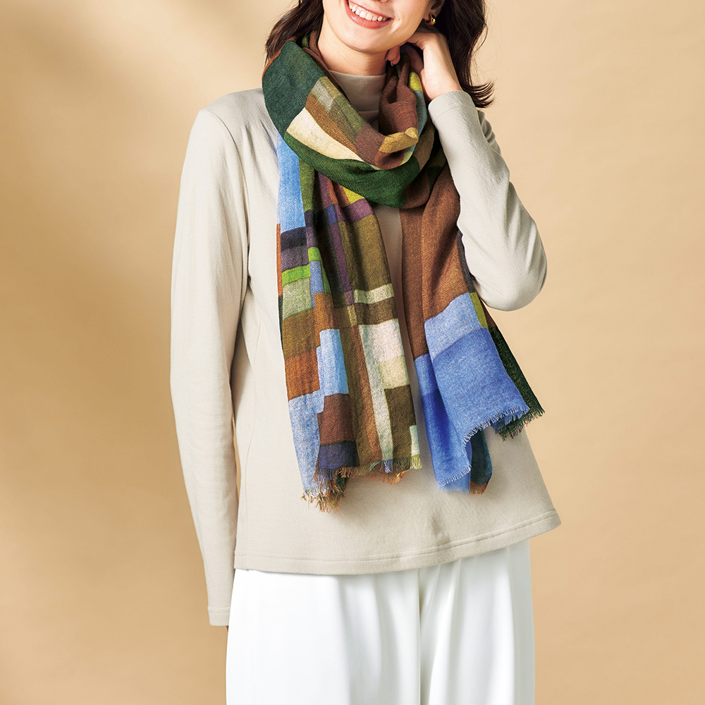 ウール混プリントストール