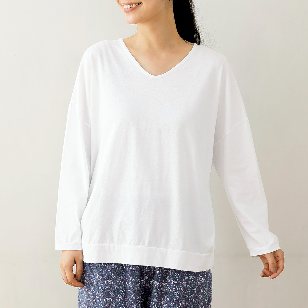 ナチュラルコットン長袖ワイドTシャツ