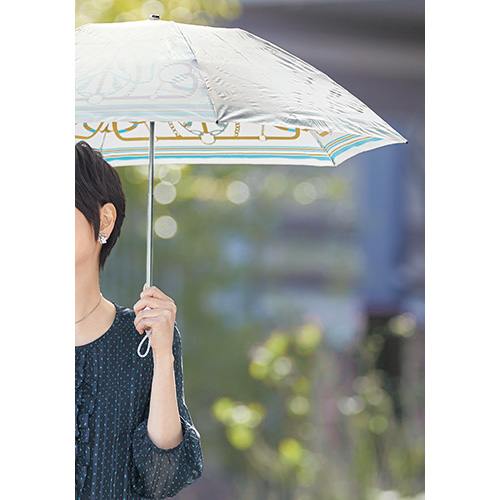 晴雨兼用折りたたみ傘／プレミアムホワイト（タッセルベルト柄）