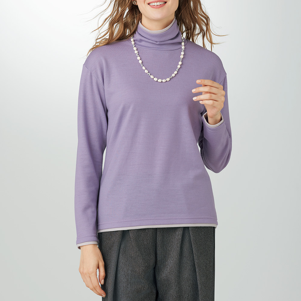 重ね着風洗えるウールプルオーバー