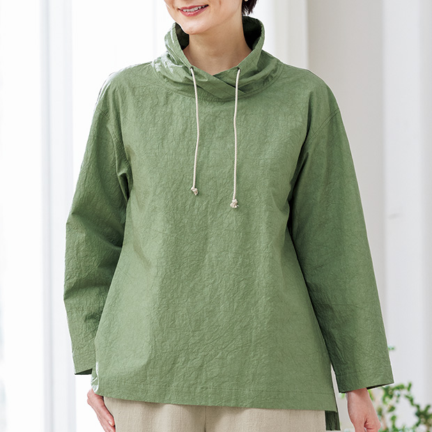 麻混オフタートルプルオーバー