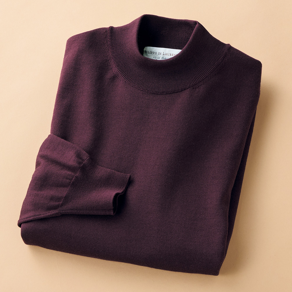 16ゲージ･メリノウールモックネックセーター