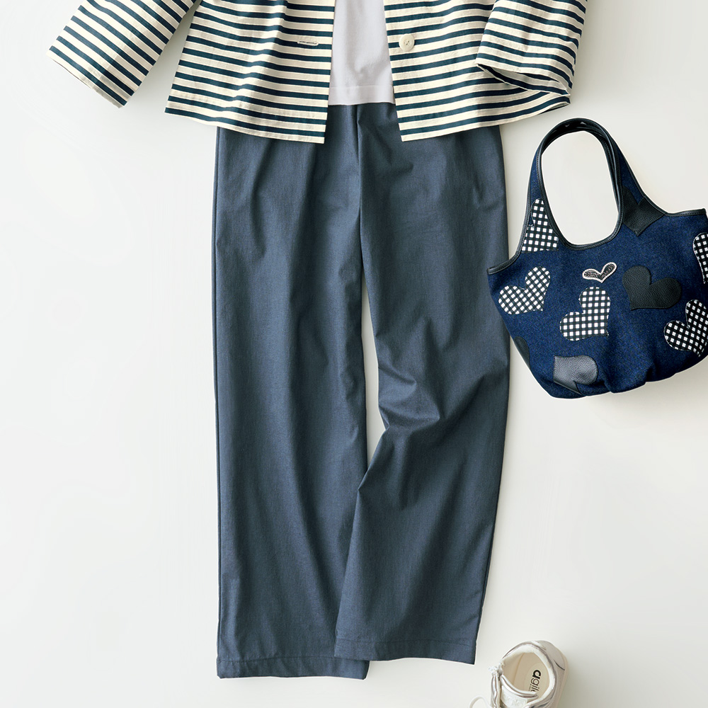 コットンリネン混セミワイドパンツ