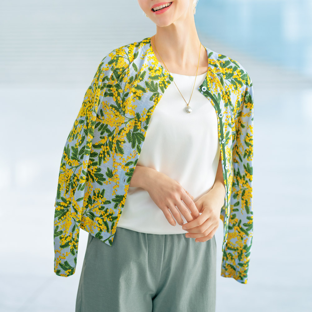 ミモザプリントカーディガン/当社限定