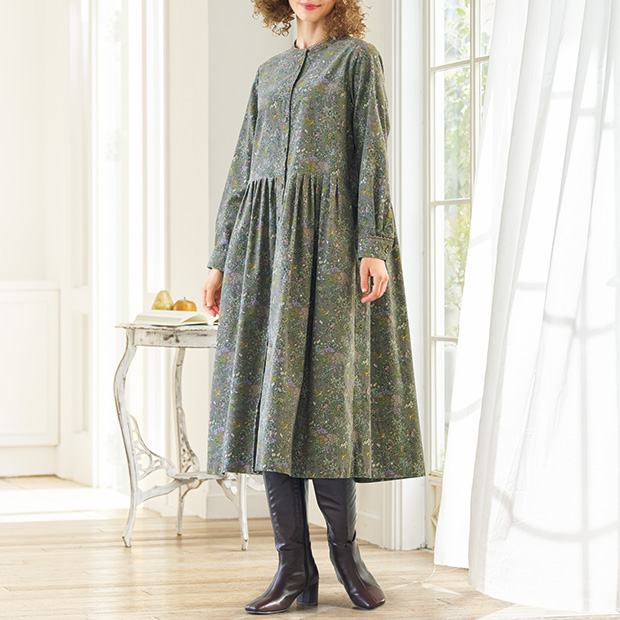 コーデュロイプリントワンピース