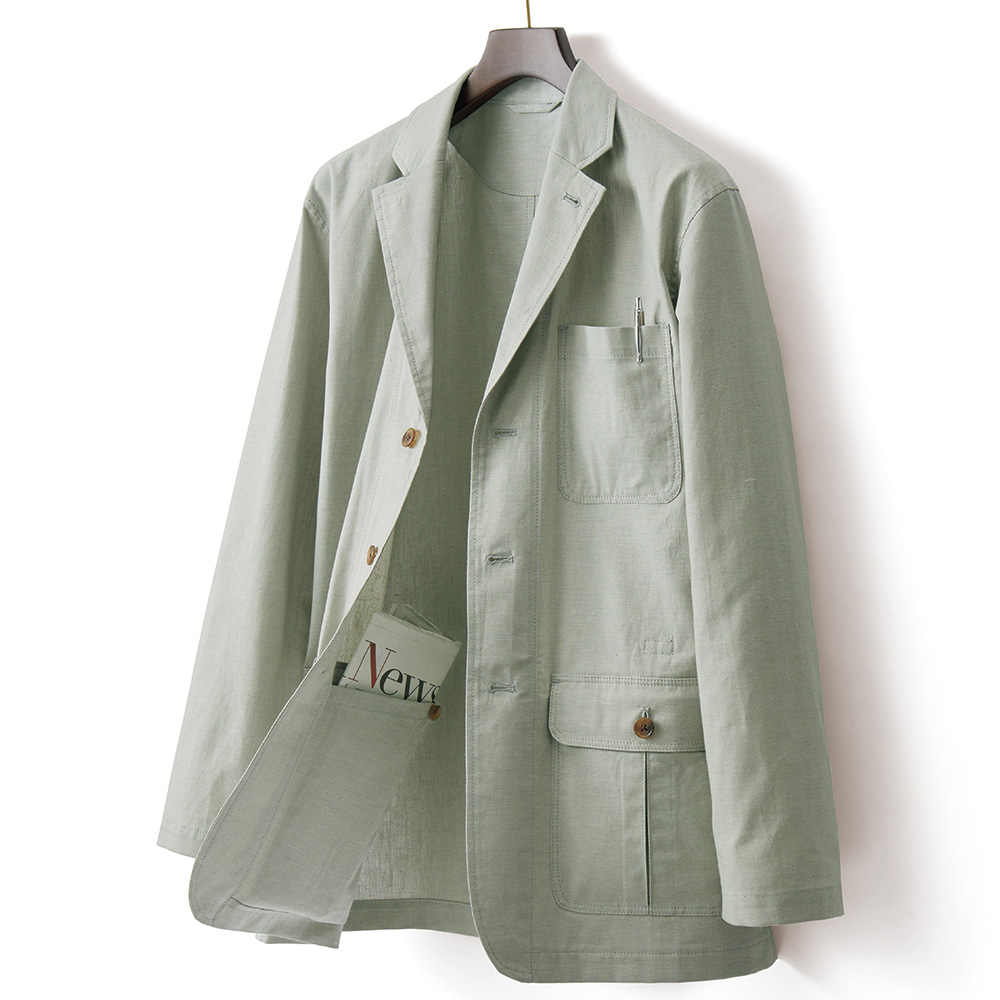 綿麻ダンガリー・5ポケット旅ジャケット