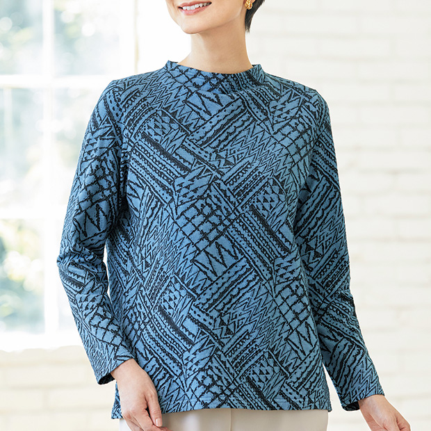 コットンウールのインド藍染ジャカードプルオーバー