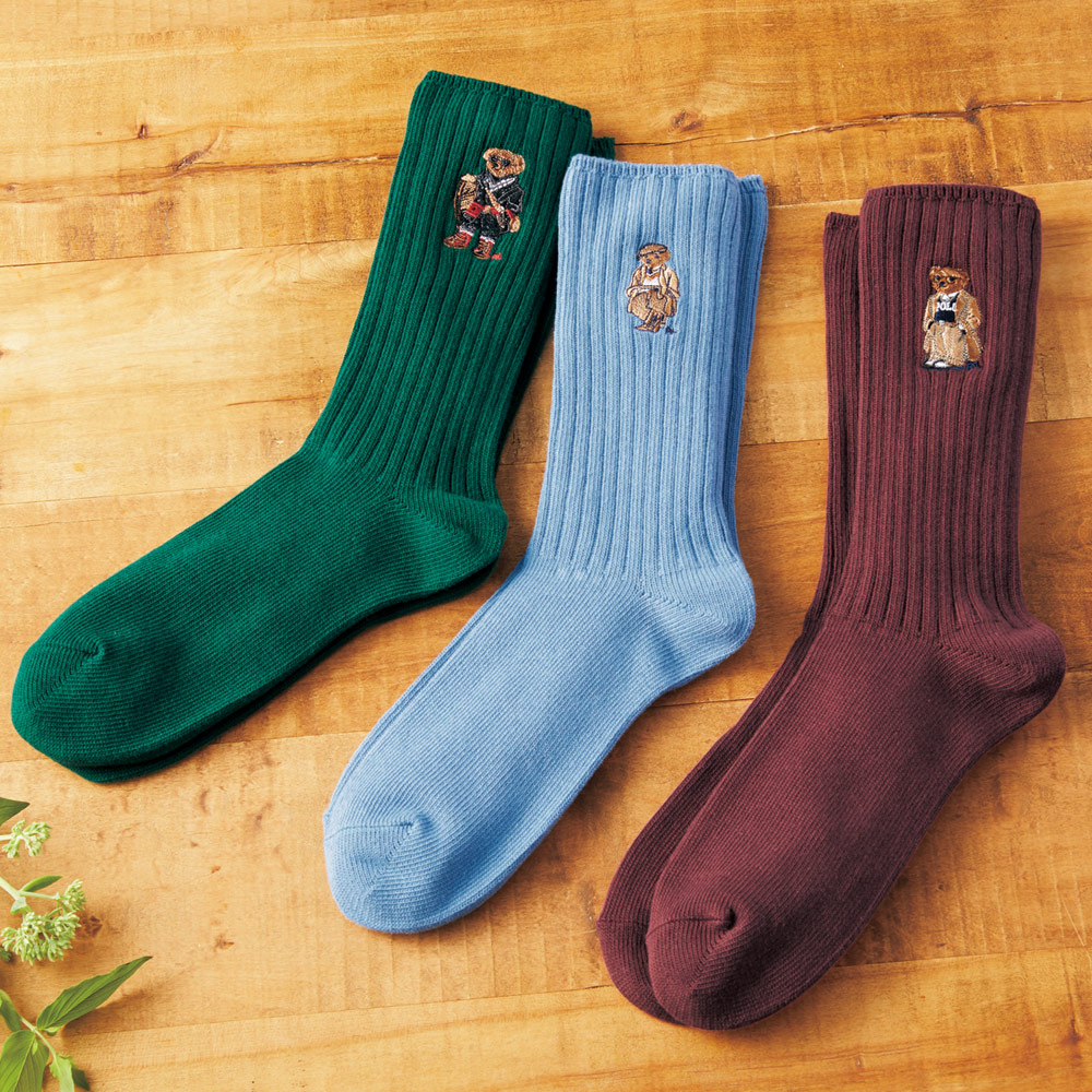 ベア柄メンズソックス／3色組