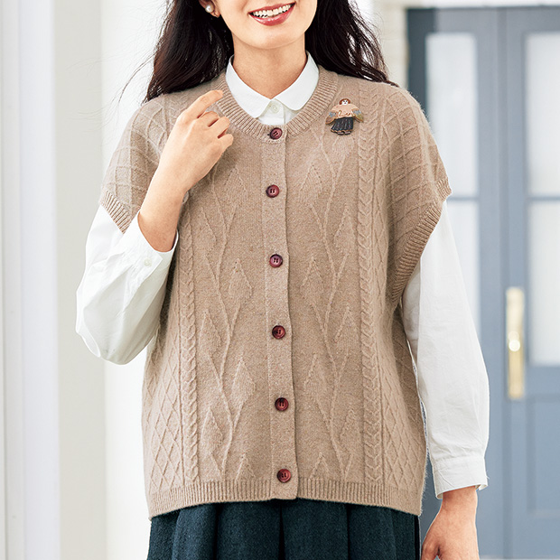 ウール混柄編みベスト