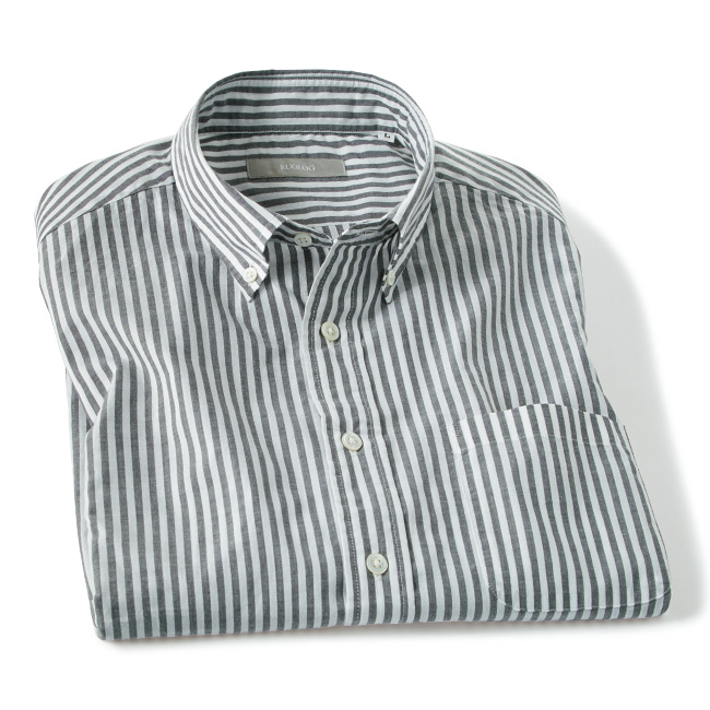 コットンローンストライプ長袖シャツ