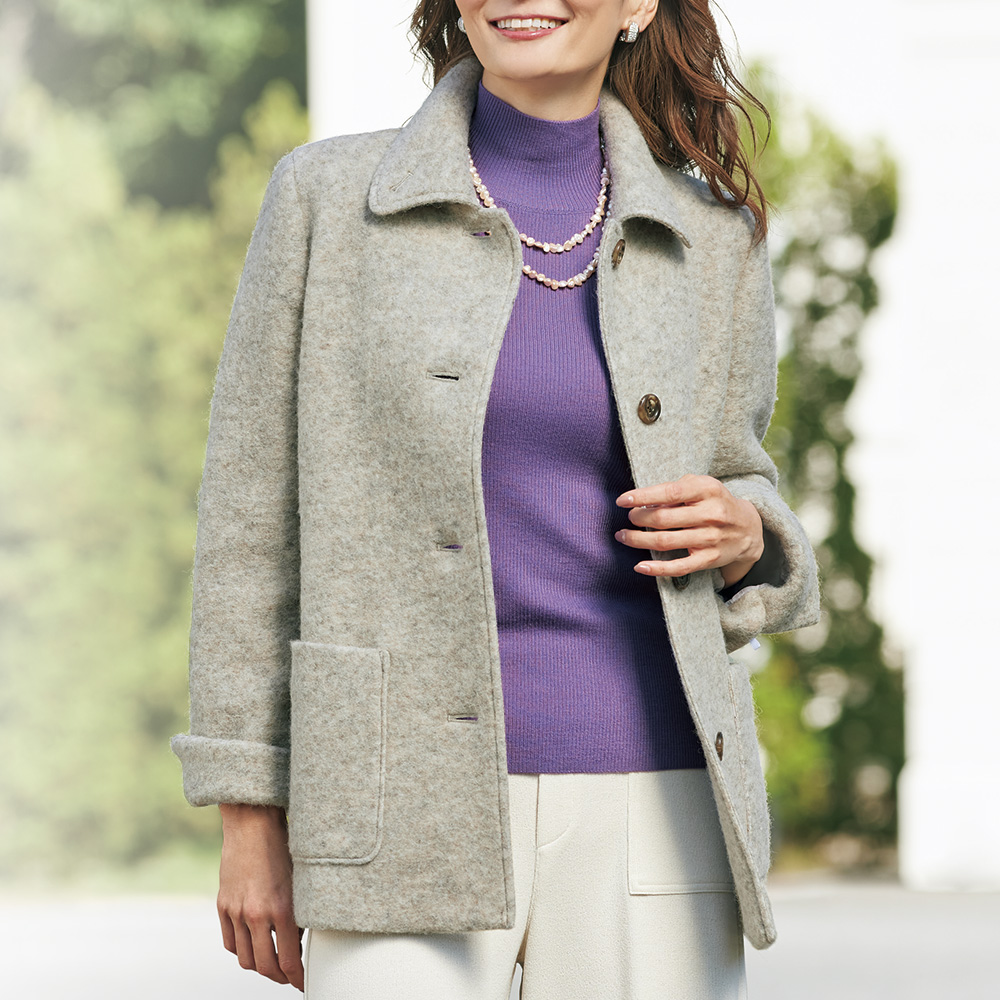 ウール混スライバーニットコート