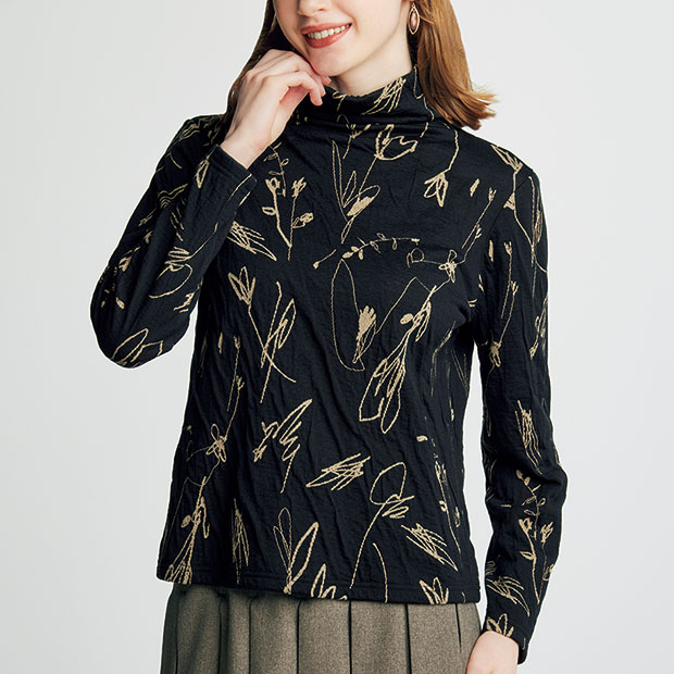 接結ジャカードボトルネックプルオーバー