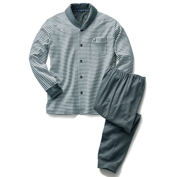 肩フリース･暖かボーダーニットパジャマ