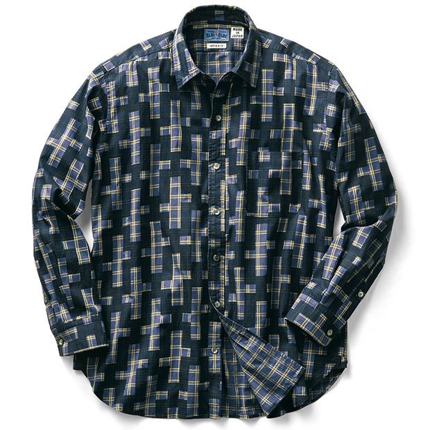 インディゴプリント･オーガニックコットンチェックシャツ