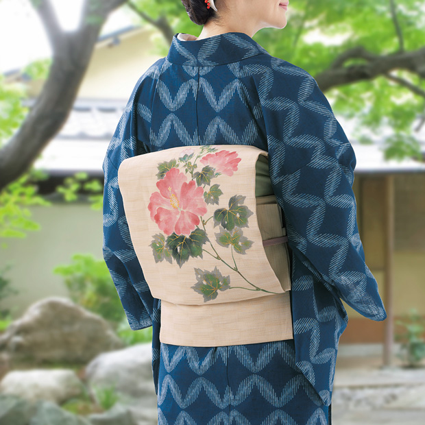 手描染め麻名古屋帯