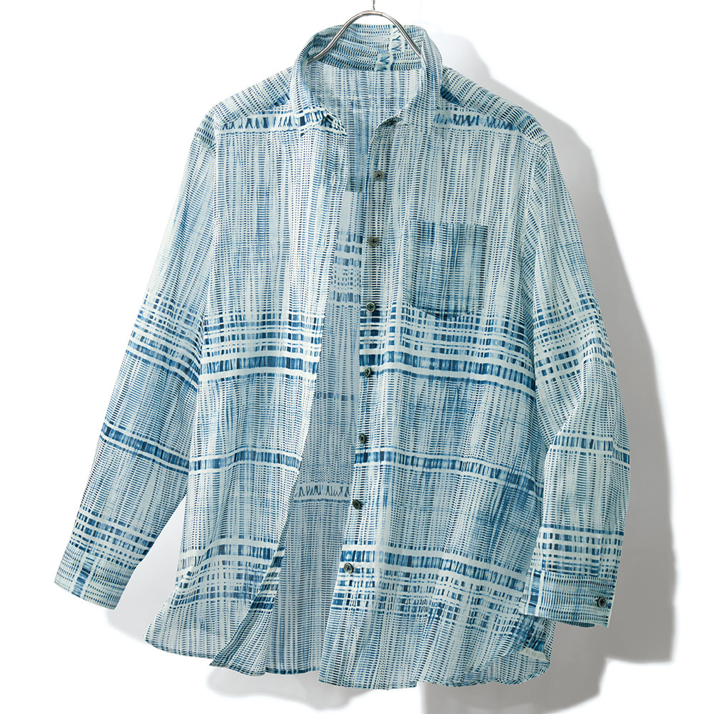 天然藍長板染めシャツ