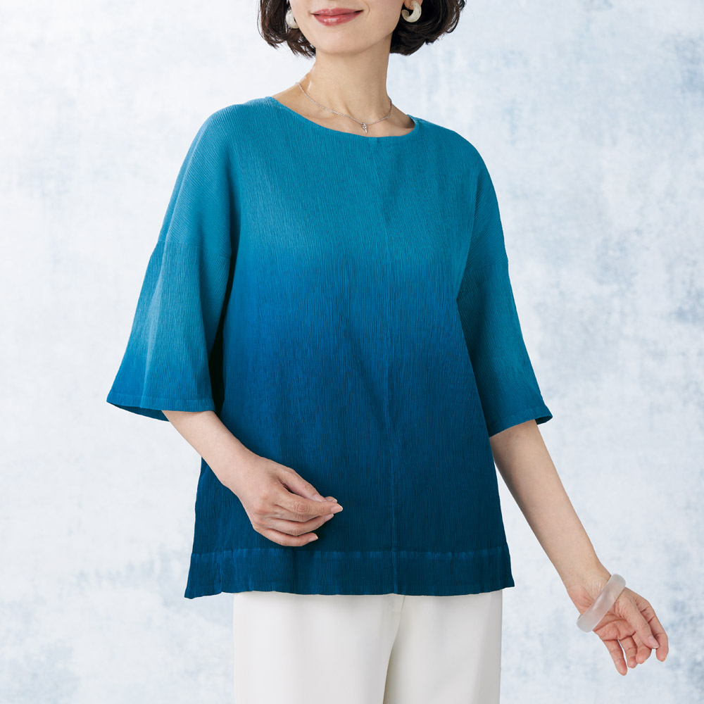 天然藍染め･背面ギャザープルオーバー