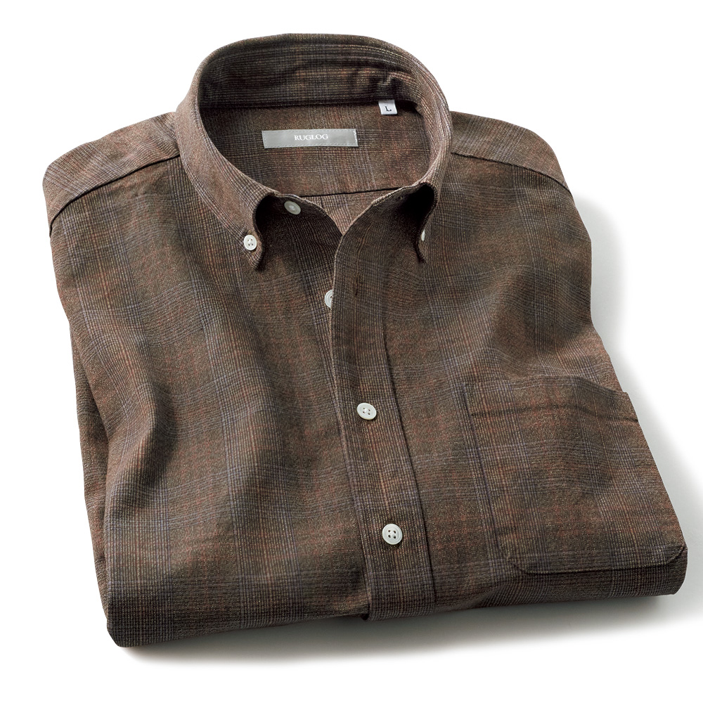 杢糸使いチェック･ストレッチ長袖シャツ