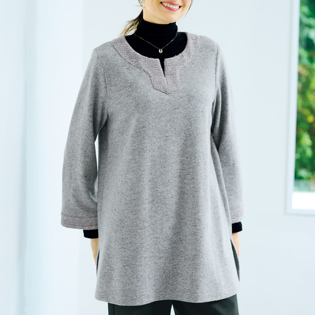 ツイード部分使いジャージーチュニック