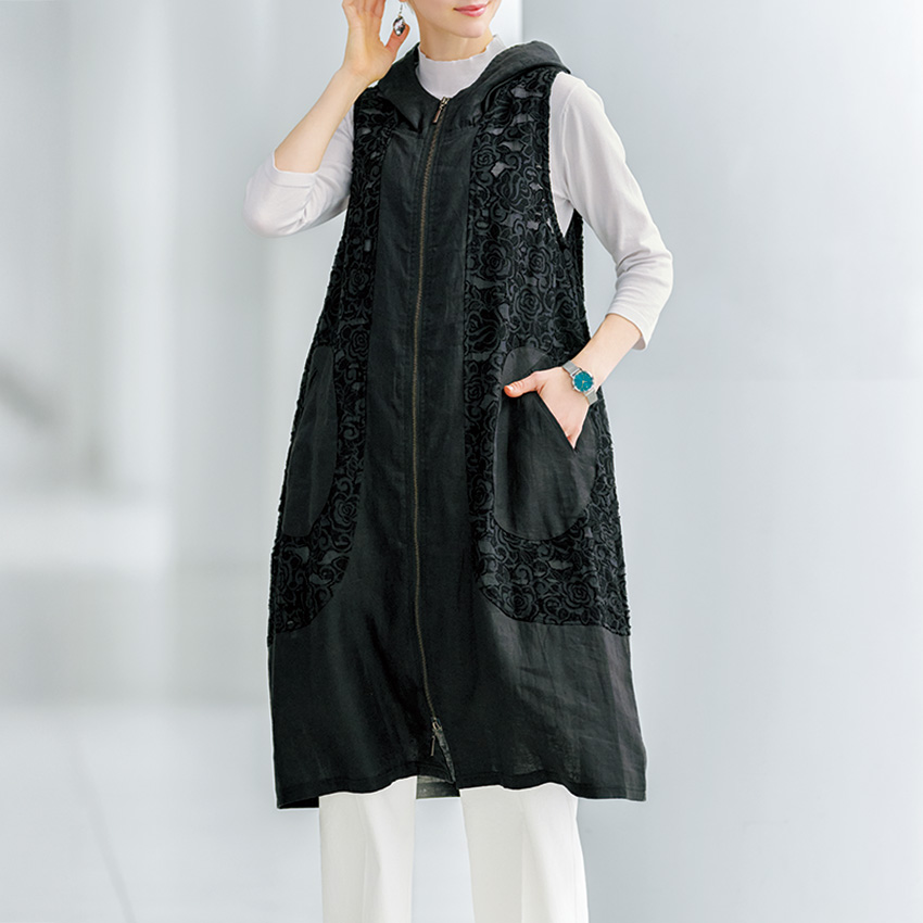 異素材切り替えロングジレ