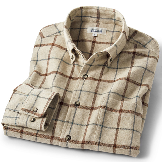 ヘリンボーン柄のコットン起毛シャツ